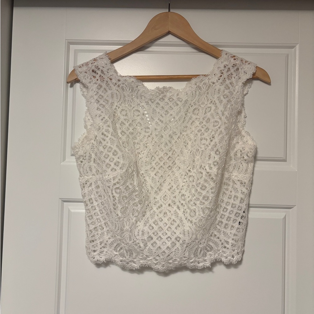 Tadashi Shoji White Lace Crop Top